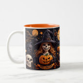 Spooky Halloween Boo Bat Pompoen Skull Witch Spide Tweekleurige Koffiemok (Links)