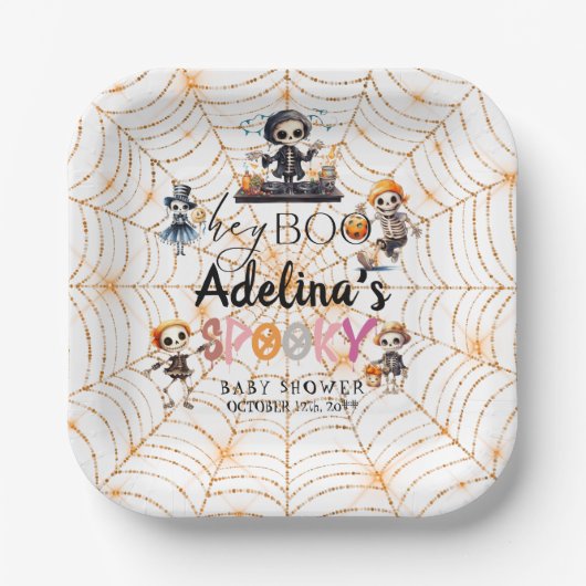 Spooky Halloween Boo Skeletten Kostuum Baby shower Papieren Bordje (Voorkant)