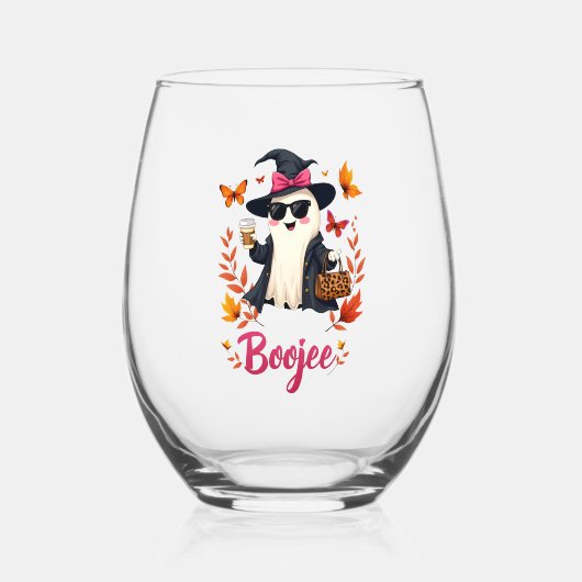 Spooky Halloween Boojee Sassy Classy Ghost Wijnglas Zonder Voet (Achterkant)