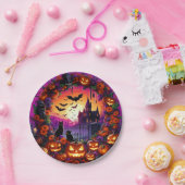 Spooky Halloween Borden Pompoenen en spookhuis Papieren Bordje (Feest)