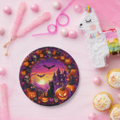 Spooky Halloween Borden Pompoenen en spookhuis Papieren Bordje (Feest)