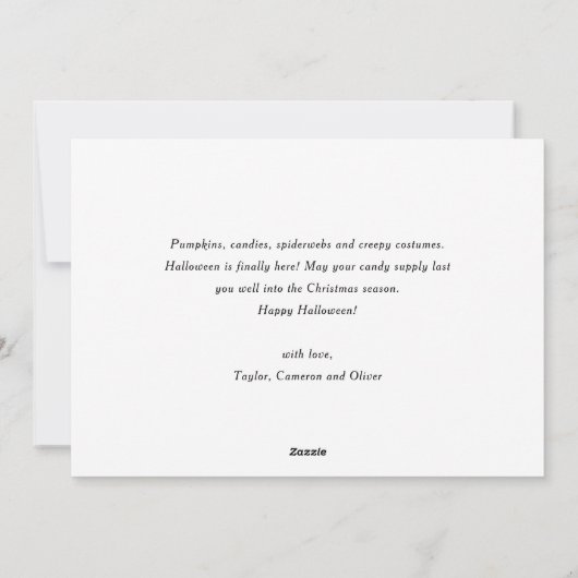 Spooky Halloween Brush Lettering Oranje foto Feestdagenkaart (Achterkant)