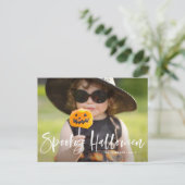 Spooky Halloween Brush Lettering Photo Halloween Briefkaart (Staand voorkant)