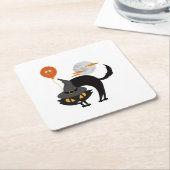 Spooky Halloween Cat Kartonnen Onderzetters (Schuin)