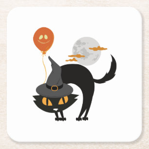 Spooky Halloween Cat Kartonnen Onderzetters