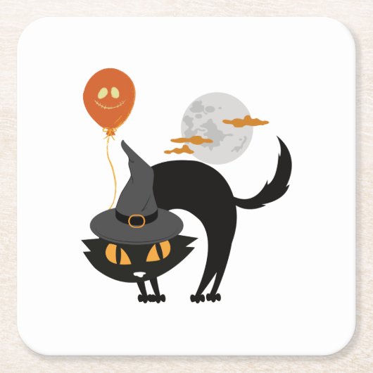 Spooky Halloween Cat Kartonnen Onderzetters (Voorkant)