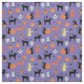 Spooky Halloween Cat Pattern Paars Stof (Swatch)
