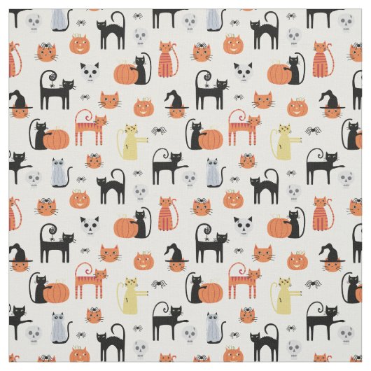 Spooky Halloween Cat Pattern Stof (Swatch)