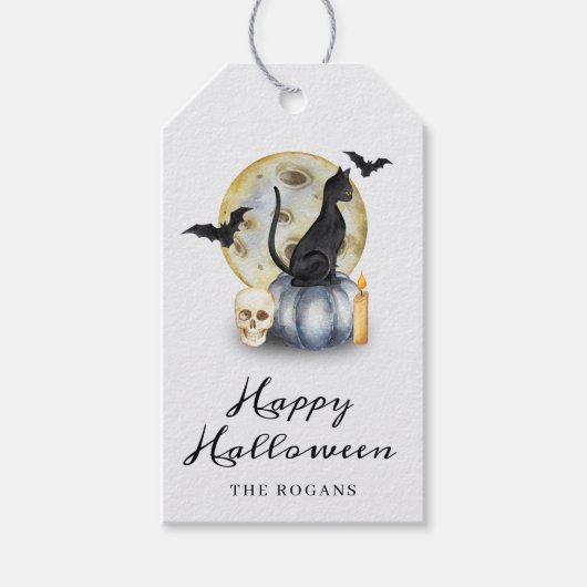 Spooky Halloween Cat Pumpkin Cadeaulabel (Voorkant)