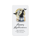 Spooky Halloween Cat Pumpkin Etiket (Voorkant)