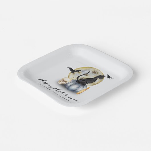 Spooky Halloween Cat Pumpkin Papieren Bordje (Gebogen)