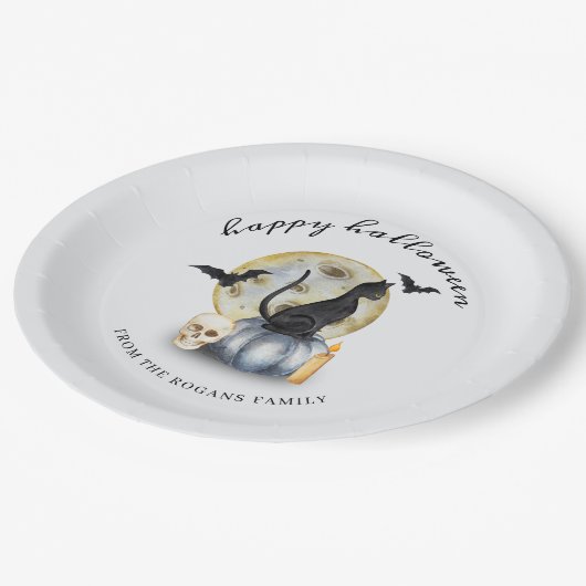 Spooky Halloween Cat Pumpkin Papieren Bordje (Gekanteld)