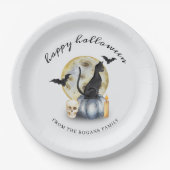 Spooky Halloween Cat Pumpkin Papieren Bordje (Voorkant)