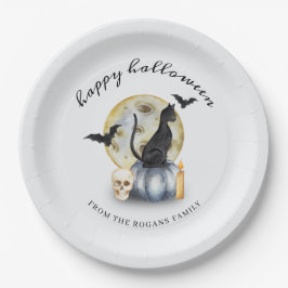 Spooky Halloween Cat Pumpkin Papieren Bordje