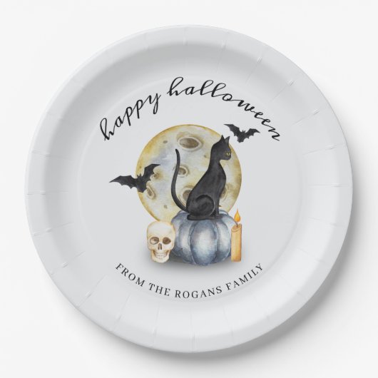 Spooky Halloween Cat Pumpkin Papieren Bordje (Voorkant)