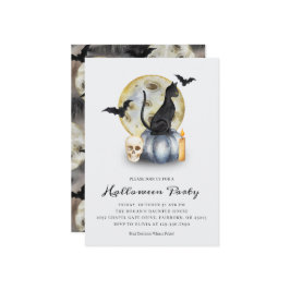 Spooky Halloween Cat Pumpkin Party Kaart