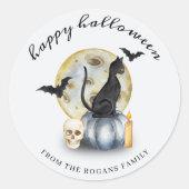 Spooky Halloween Cat Pumpkin Ronde Sticker (Voorkant)
