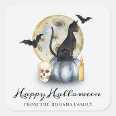 Spooky Halloween Cat Pumpkin Vierkante Sticker (Voorkant)