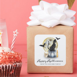 Spooky Halloween Cat Pumpkin Vierkante Sticker