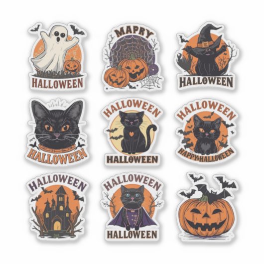  Spooky Halloween Cat Sticker Sheet (Voorkant)