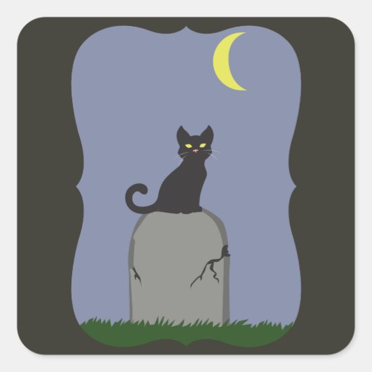 Spooky Halloween Cat Vierkante Sticker (Voorkant)