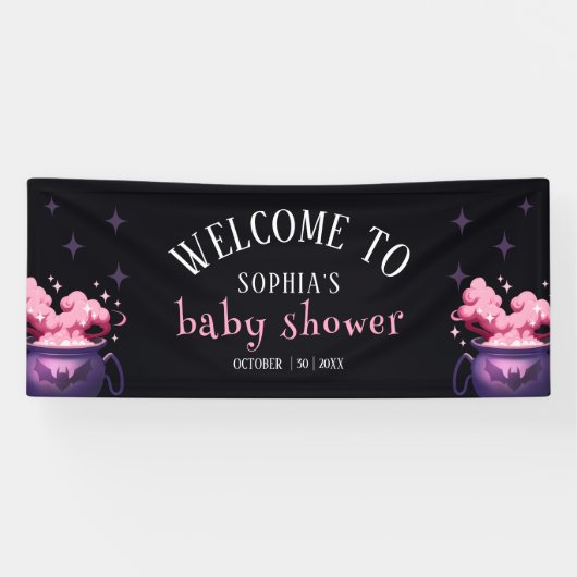 Spooky Halloween Cauldron Baby shower Welkom Spandoek (Horizontaal)
