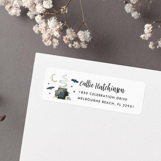 Spooky Halloween Cauldron Return Address Etiket