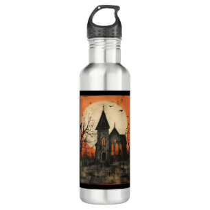 Spooky Halloween Church - Stijl 3 Sticker Waterfles