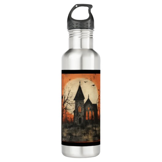 Spooky Halloween Church - Stijl 3 Sticker Waterfles (Voorkant)