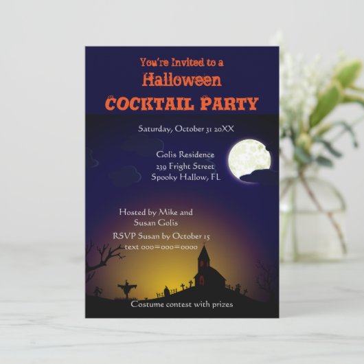Spooky Halloween Cocktail Party Invitation Kaart (Staand voorkant)