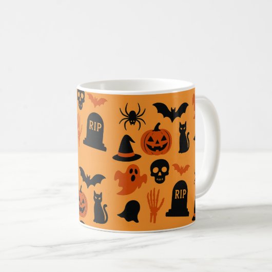 Spooky Halloween Coffee Mug – Black & Orange Koffiemok (Voorkant rechts)