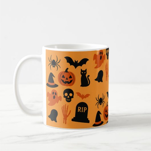 Spooky Halloween Coffee Mug – Black & Orange Koffiemok (Links)