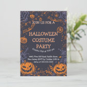 Spooky Halloween Costume Party Fun Pumpkin & Bat Kaart (Staand voorkant)