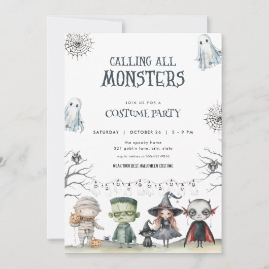 Spooky Halloween Costume Party Invitation Kaart (Voorkant)