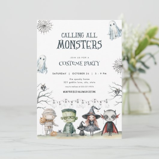 Spooky Halloween Costume Party Invitation Kaart (Staand voorkant)