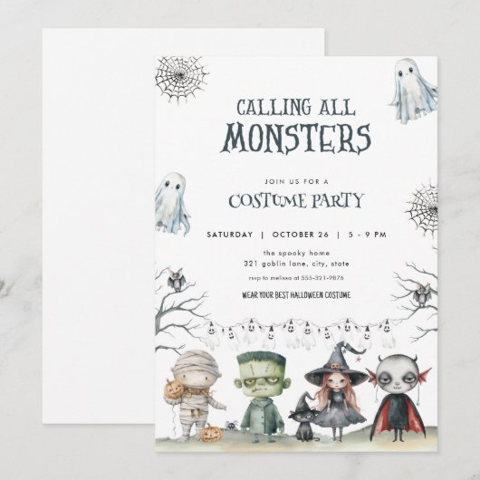 Spooky Halloween Costume Party Invitation Kaart (Voorkant / Achterkant)