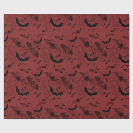 Spooky Halloween Creepy Bats Red Black Cadeaupapier (Vlak)