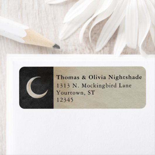 Spooky Halloween Crescent Moon Waterverf Etiket (Insitu)