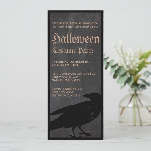 Spooky Halloween Crow Gothic Party Uitnodiging (Staand voorkant)