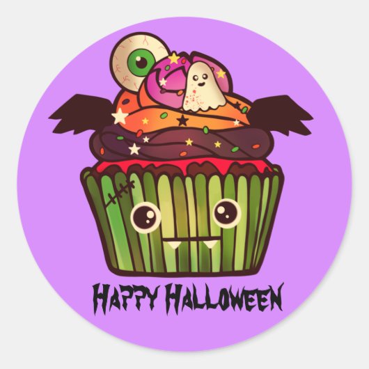 Spooky Halloween Cupcake Ronde Sticker (Voorkant)
