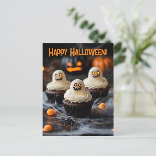 Spooky Halloween cupcakes Ontwerp Briefkaart (Staand voorkant)