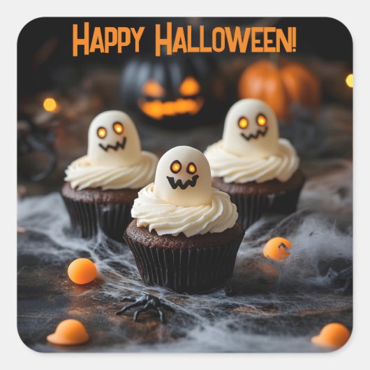 Spooky Halloween cupcakes Ontwerp Vierkante Sticker (Voorkant)