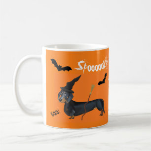 Spooky Halloween Dachshund Witch & Mummy Koffiemok