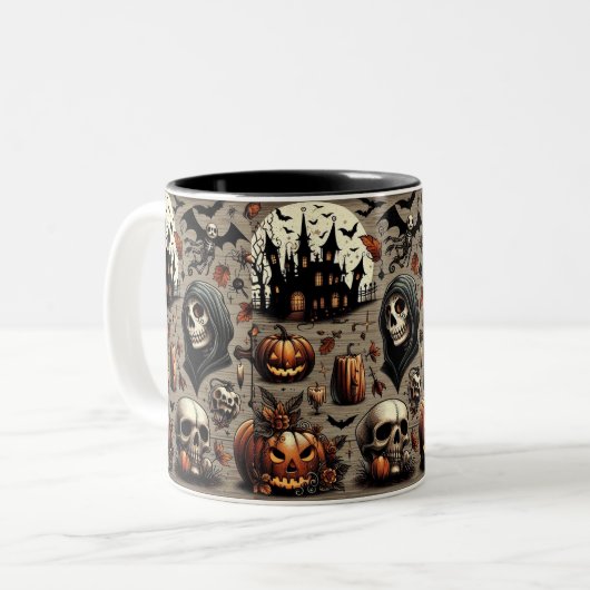 Spooky Halloween Design - Perfect voor al uw Ha Tweekleurige Koffiemok (Voorkant links)