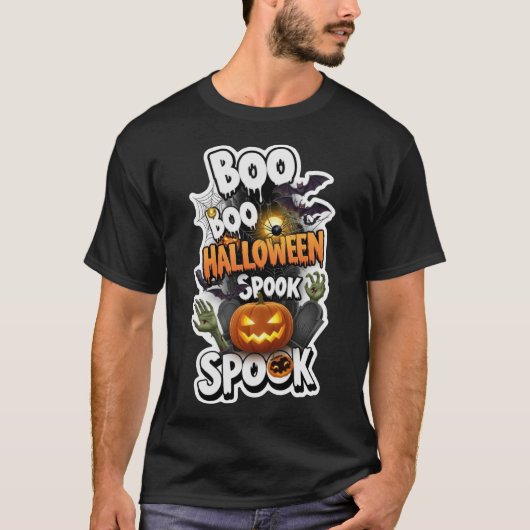 Spooky Halloween design with pumpkins bats spider  T-shirt (Voorkant)