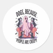 Spooky Halloween Dog Spooky Ghost (2) Ronde Sticker (Voorkant)