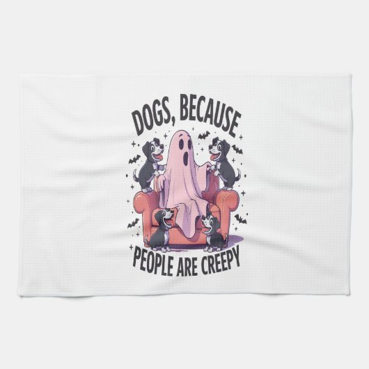 Spooky Halloween Dog Spooky Ghost (2) Theedoek (Horizontaal)