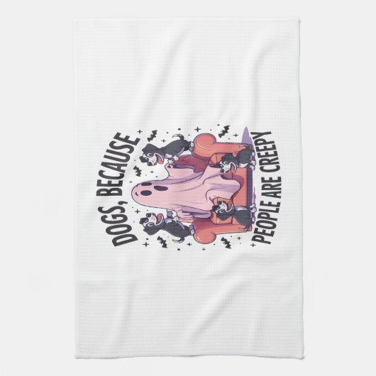 Spooky Halloween Dog Spooky Ghost (2) Theedoek (Verticaal)