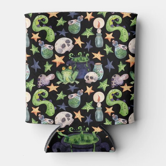 Spooky Halloween: donker handgetekend patroon. Blikjeskoeler (Voorkant)