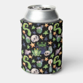 Spooky Halloween: donker handgetekend patroon. Blikjeskoeler (Blikje Achterkant)